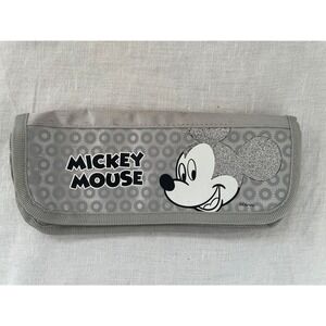 Disney Mickey Mouse Silver Glitter Pencil Case Makeup Travel Pouch Organizer#525